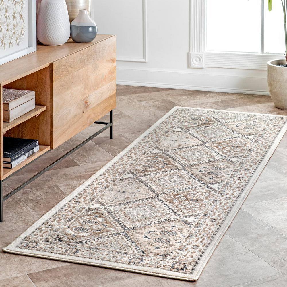 Becca Beige Oval 4' x 6' Synthetic Stain-Resistant Area Rug