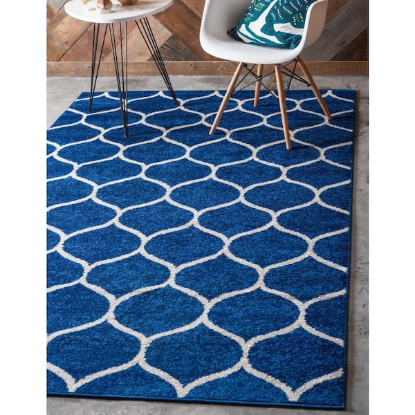 Trellis Frieze Rounded Navy Blue 9' 0 x 12' 0 Area Rug