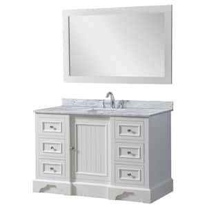 Kingwood 48 in. W x 23 in. D x 32.5 in. H Single Sink Bath Vanity in White with White Carrara Marble Top and Mirror