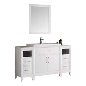 Cambridge 52 in. Vanity in White with Porcelain Vanity Top in White with White Ceramic Basin and Mirror