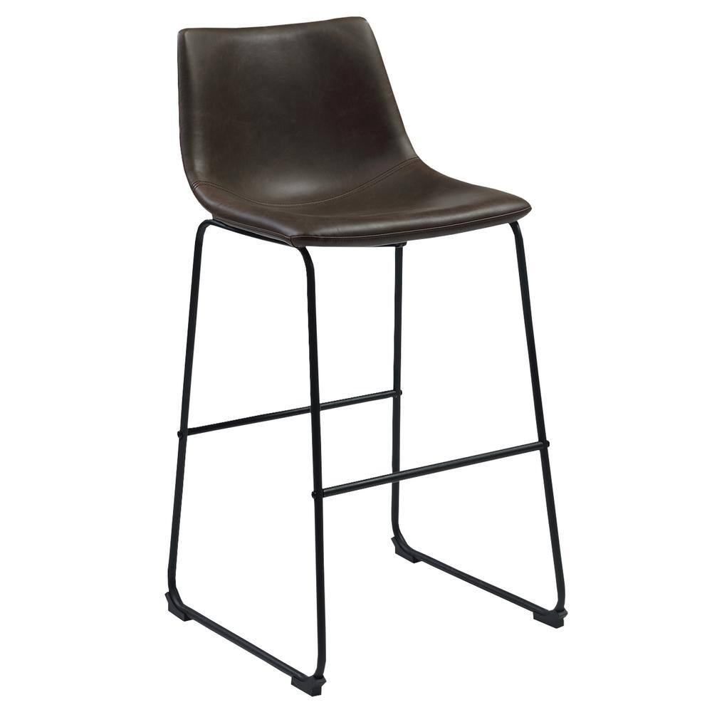 Brown Leather Adjustable Swivel Bar Stool with Wood and Metal Base