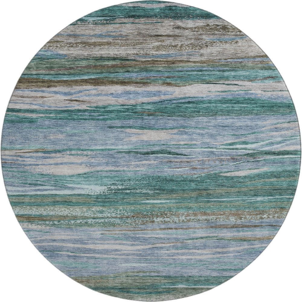 Mayfield Premium Machine Washable Abstract AMF1933 Teal 8 ft. x 8 ft. Round Rug price history on PriceWatchPro