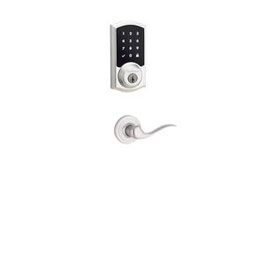 Premis Touchscreen Smart Lock Satin Nickel Single Cylinder Keypad Electronic Deadbolt featuring Tustin Hall/Closet Lever