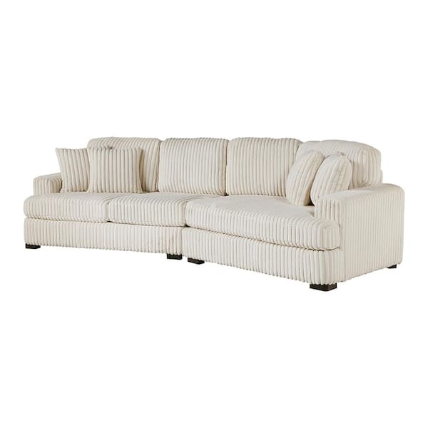 Lazzara Lyndon 116.5 in. Straight Arm 2-Piece Corduroy Sectional Sofa in. Beige with Right Cuddler