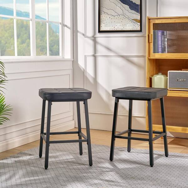 VECELO Bar Stools Set of 6, Black PU Upholstered Breakfast Stools, Bar Chairs, 24-Inch Height Industrial Metal Dining Chairs THD-C19-BLK-A2X3 VECELO Bar Stools Set of 6, Black PU Upholstered Breakfast Stools, Bar Chairs, 24-Inch Height Industrial Metal Dining Chairs THD-C19-BLK-A2X3