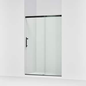Setra 45-48 in. W x 71 in. H Frameless Sliding Shower Door in Matte Black with 1/4 in. Thick Clear Tempered Glass