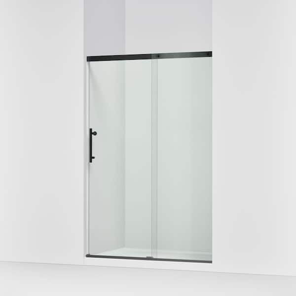 Setra 45-48 in. W x 71 in. H Frameless Sliding Shower Door in Matte Black with 1/4 in. Thick Clear Tempered Glass