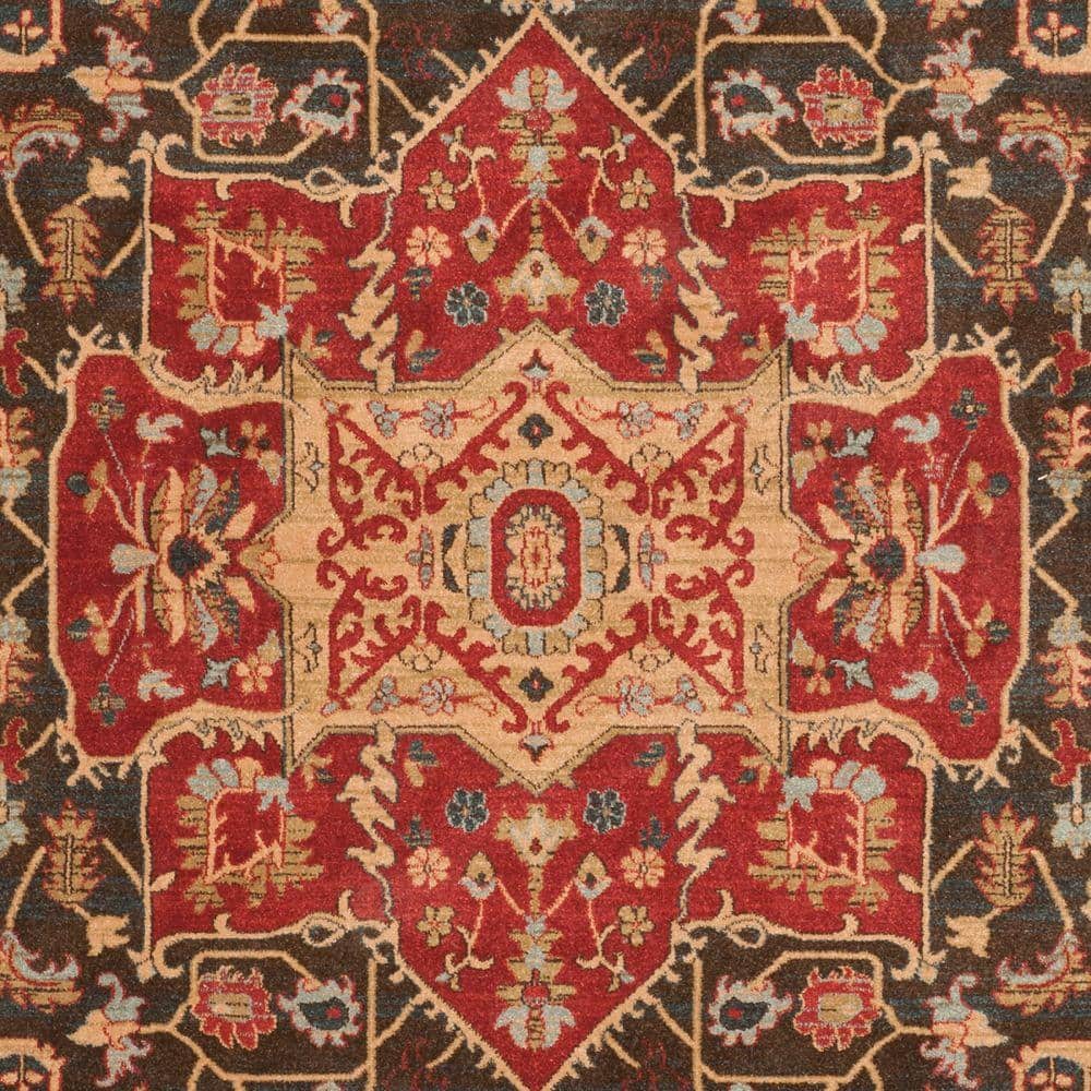 Elegant Red Synthetic 6'7" x 9'2" Hand-Knotted Area Rug