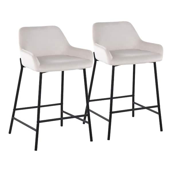 Lumisource Daniella 33 in. Fixed-Height White Velvet and Black Steel Counter Height Bar Stool (Set of 2)