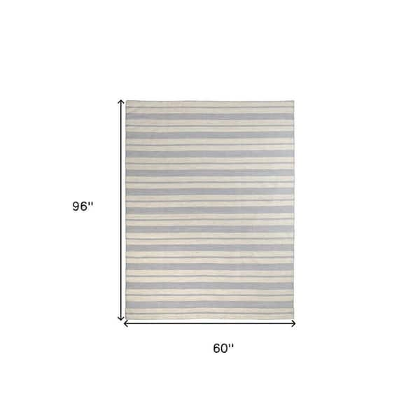 5 ft. x 8 ft. Blue and Ivory Striped Area Rug