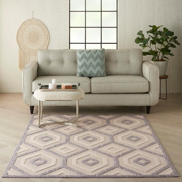 Palamos Cream 5 ft. x 7 ft. Geometric Contemporary Indoor/Outdoor Patio Area Rug