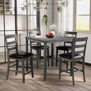 5-Piece Grey Square Counter Height Wooden Kitchen Dining Set Dining Room Set with Table and 4-Chair