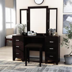 Cozy Castle Vanity Desk with Lighted Mirror, Dressing Table with Drawers  and Adjustable Cabinet, Makeup Vanity Table Without Chair for Makeup Room