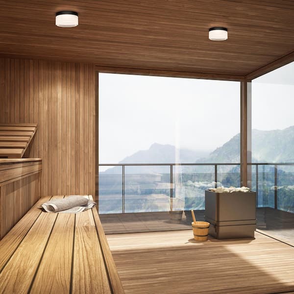 Balto II White Sauna Rated Outdoor Flush/Semi-Flush Mount Ceiling Light 1-Light 5.38 in. Integrated LED 3000K