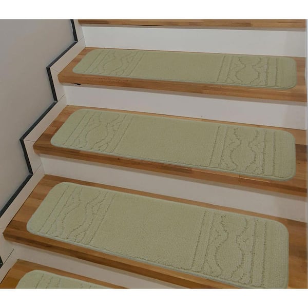 Maximus Trellis Border Cream ​ 8.5 in. x 30 in. Indoor Carpet Stair Tread Cover Slip Resistant Backing (Set of 13)