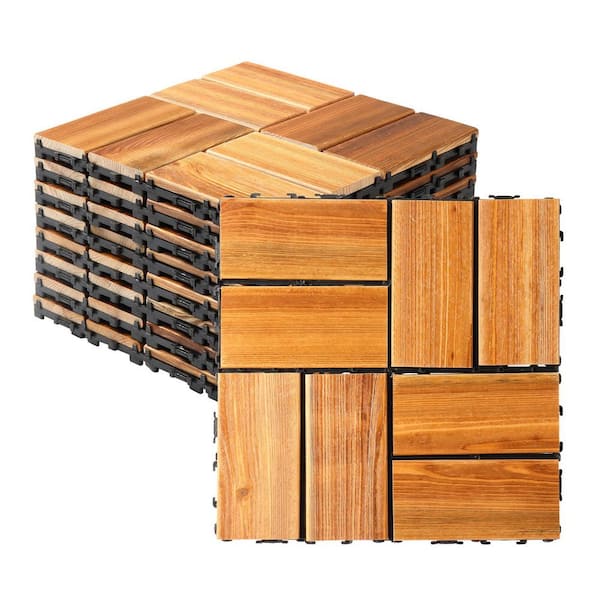 1 ft. x 1 ft. Pine Wood 8-Slat Deck Tile in Tan (27 per Case)