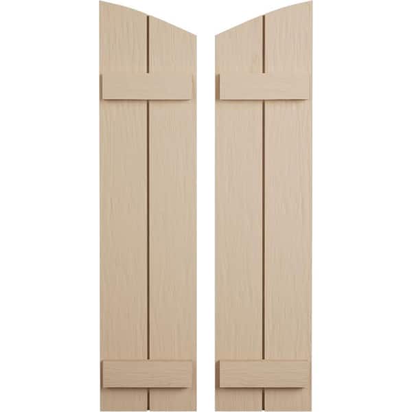 Ekena Millwork 11 in. x 40 in. Polyurethane Rough Sawn 2-Board Joined Board-n-Batten Elliptical Top Shutters, Primed Tan