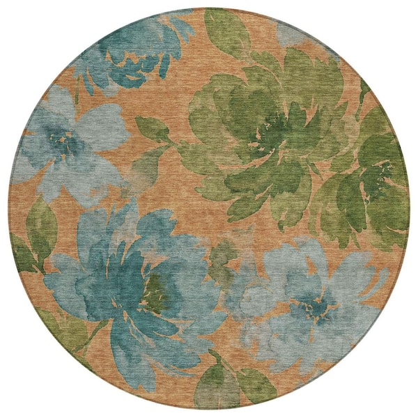 Chantille Machine Washable Indoor/Outdoor Abstract ACN3014 Terracotta 8 ft. x 8 ft. Round Rug