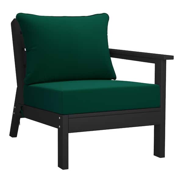 Westin Outdoor Birchwood Outdoor Patio Deep Seating Right Facing Arm HDPE Lounge Chair in Black with Green Cushions
