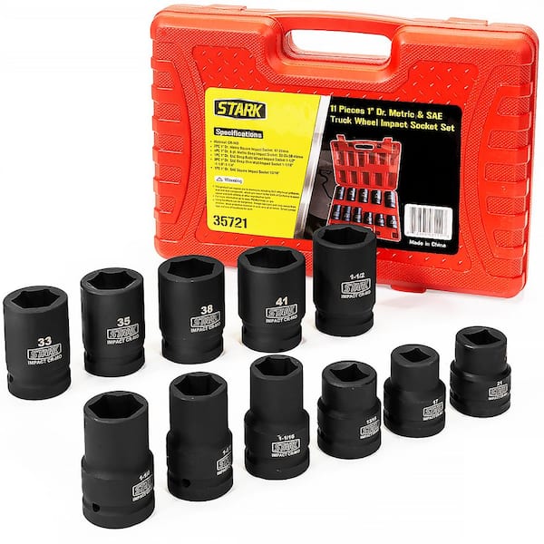 Stark 1 in. Drive Duo Combination SAE and Metric Deep Impact Socket Set with Carrying Case (11-Piece)
