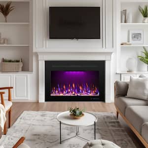 33 in. Electric Fireplace Insert, 3 Flame and Top Light, Crackling Sound, 62°F to 99°F