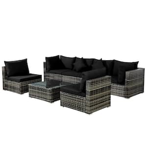 7-Piece PE Rattan Wicker Outdoor Patio Sectional Sofa Conversation Set with Black Cushions
