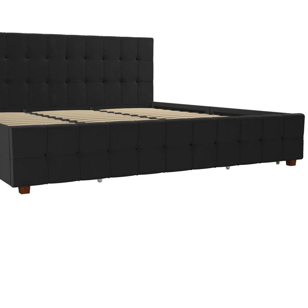 Elizabeth King Black Velvet Upholstered Storage Platform Bed