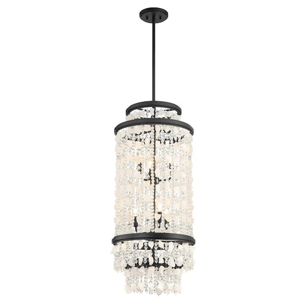 Shimmering Elegance 6-Light Quartz Crystal Sand Black Pendant Light with No Bulbs Included
