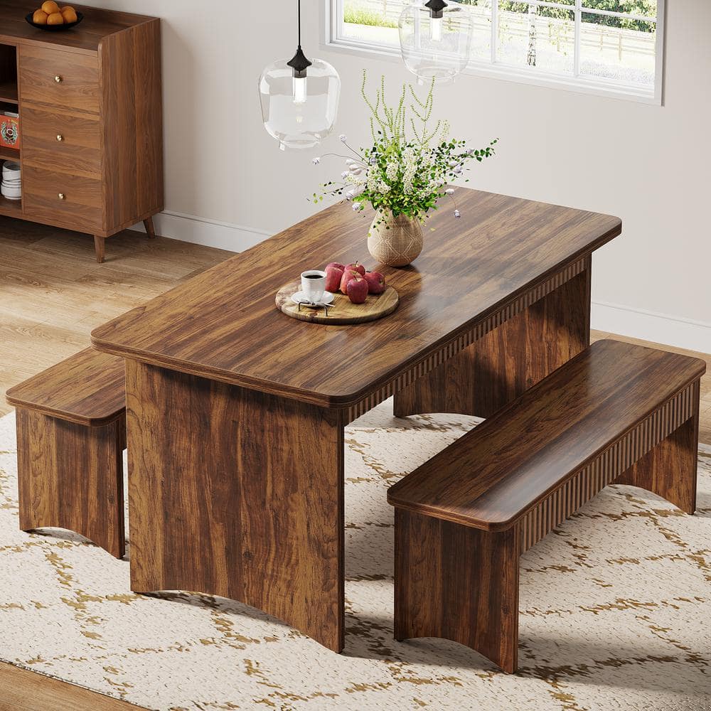 BYBLIGHT Halan 3-Piece Rectangle Rustic Brown Wood Top BYBLIGHT Halan 3-Piece Rectangle Rustic Brown Wood Top