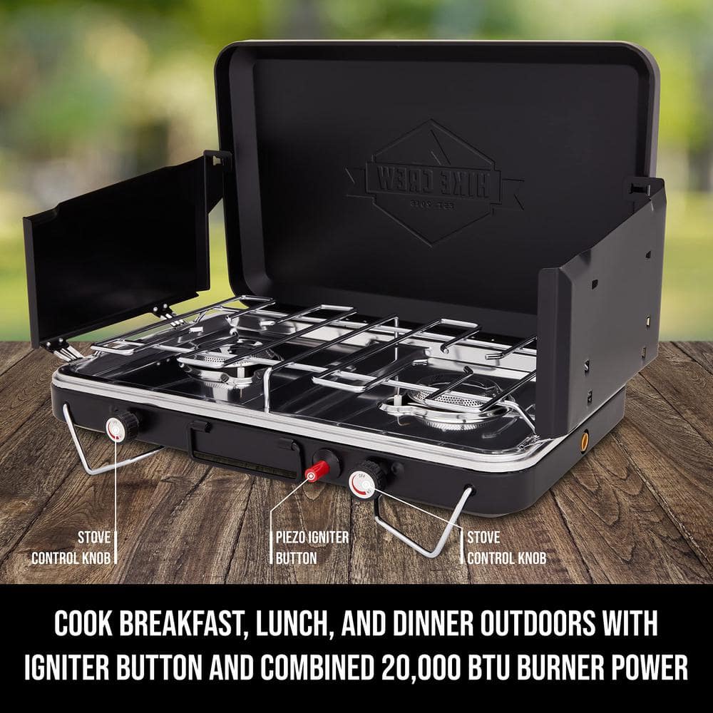 Black Portable Propane Gas 2-Burner Camping Stove