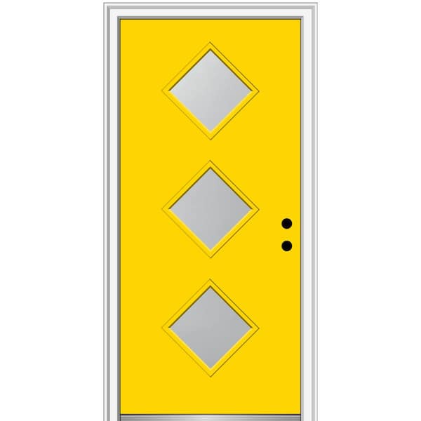MMI Door 30 in. x 80 in. Aveline Left-Hand Inswing 3-Lite Frosted Glass Painted Steel Prehung Front Door on 4-9/16 in. Frame