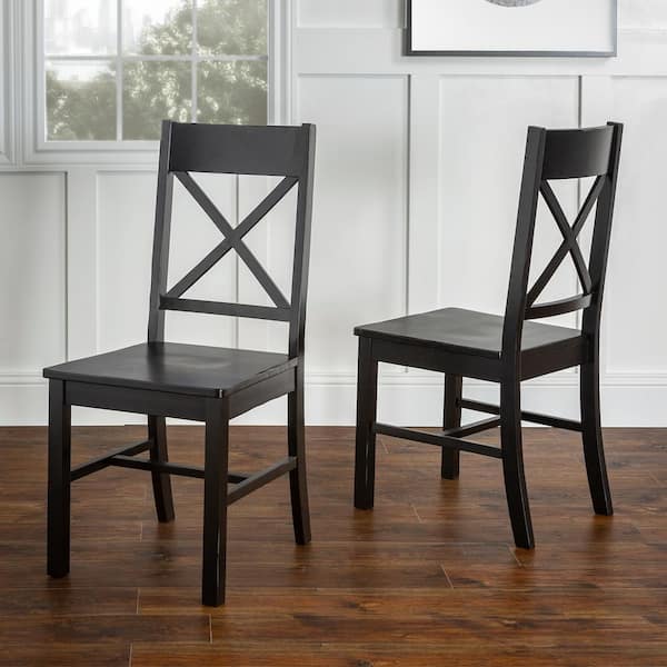 Walker Edison Furniture Company Millwright Antique Black Wood Dining Chair (Set of 2)