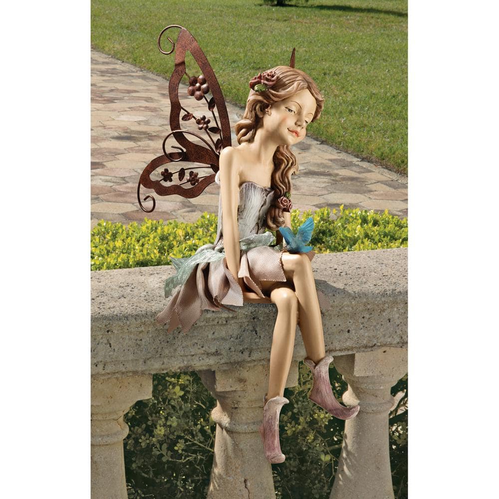 Design Toscano Fannie De Tuinfee – Zittend Standbeeld – 16,5 Cm – Polyresin – Handgeschilderd – Met Metalen Vleugels – Voor Binnen & Buiten – Exclusief