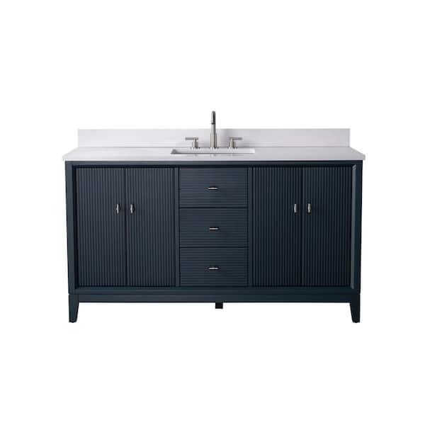 60 in. W Single Sink Freestanding Vintage Spruce Blue Bath Vanity Cabinet with Ariston White Engineered Marble Top