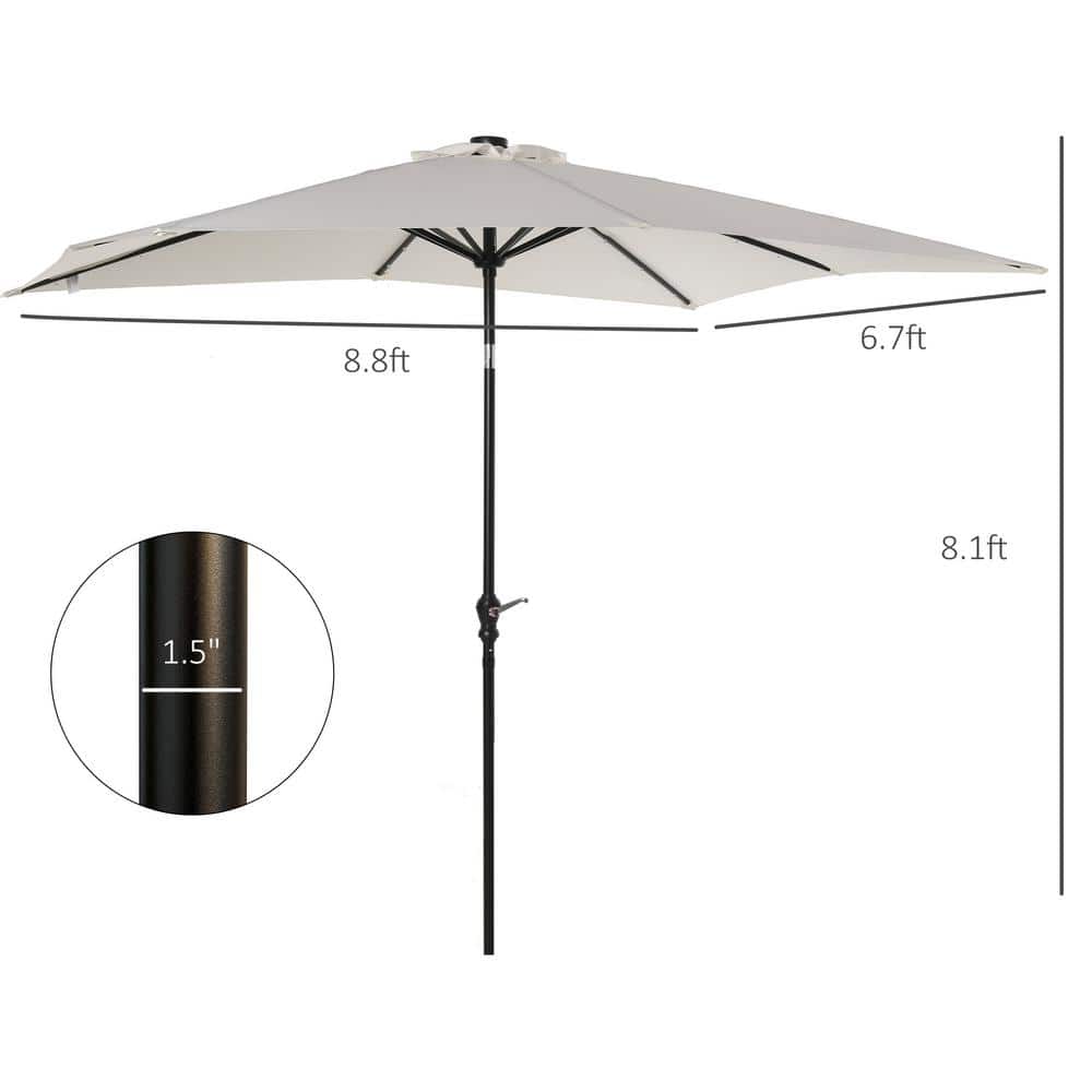 White Octagon LED Lighted Market Umbrella with Black Steel Pole