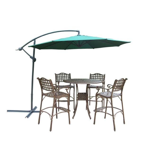 Oakland Living 6-Piece Aluminum Round Patio Bar Height Dining Set and Cantilever Umbrella