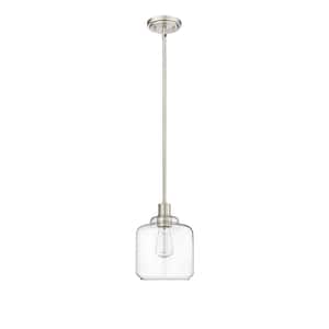 Asheville 1-Light 8 in. Brushed Nickel Mini- Pendant Light with Clear