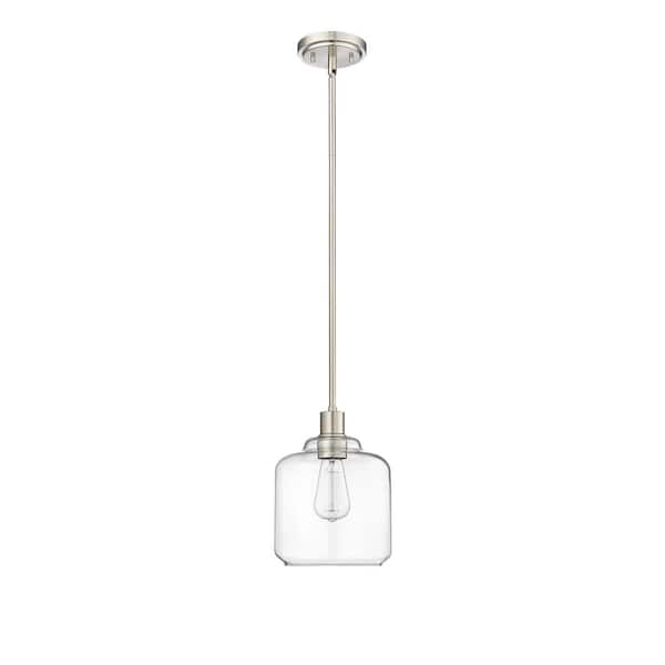 Asheville 1-Light 8 in. Brushed Nickel Mini- Pendant Light with Clear
