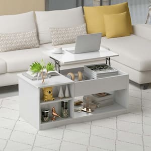 40 in. Brown Rectangle Wood Coffee Table Modern Cocktail Table with Lift Tabletop for Home Office