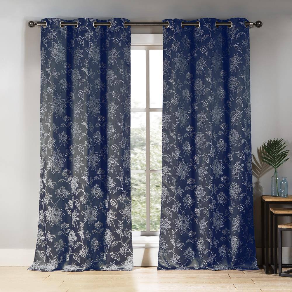 Sansa 38 in. W x 84 in. L Polyester Window Panel in Denim