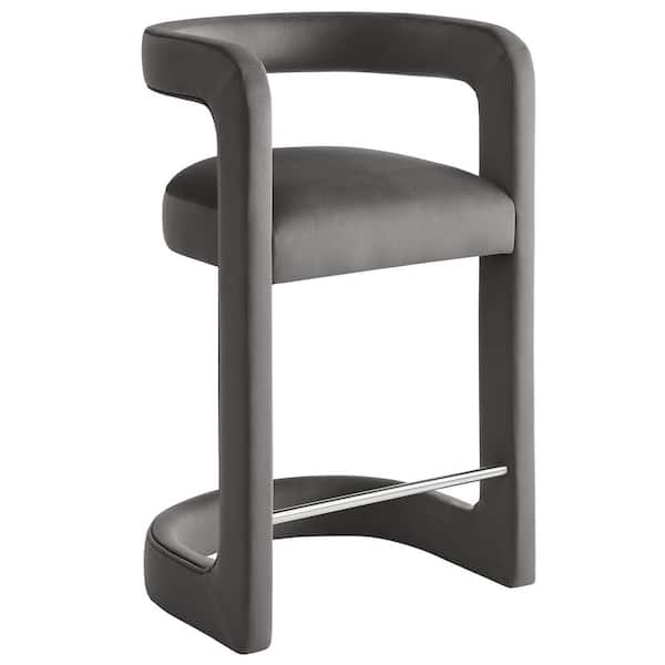 Winslow Performance Velvet Counter Stool with Stainless Steel Footrest in Storm Gray-Counter-Height Stool with Armrests