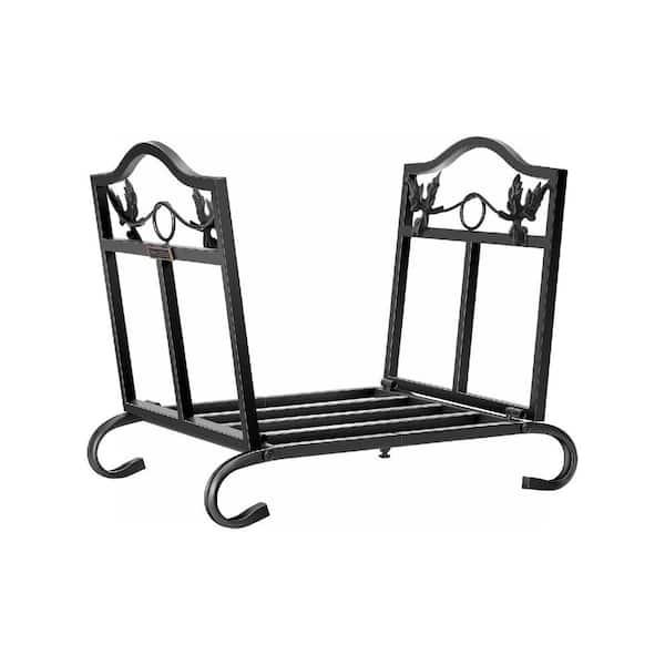 22 in. Folding Heavy Duty Outdoor Firewood Rack with Decorative Leaf ...
