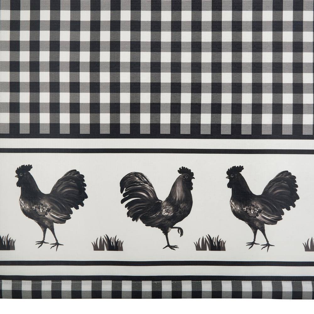 Black Gingham Rooster Print Kitchen Curtain Set, 58 x 24