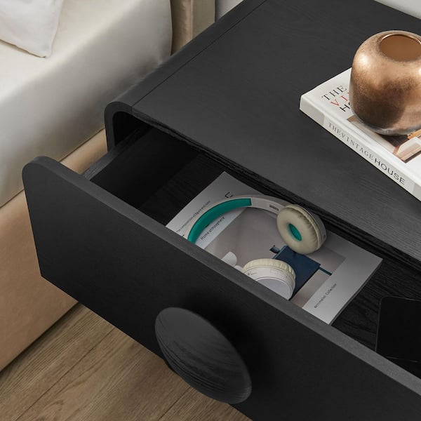 MODWAY Sonnet 2-Drawer Nightstand in Black-Modern End Table or