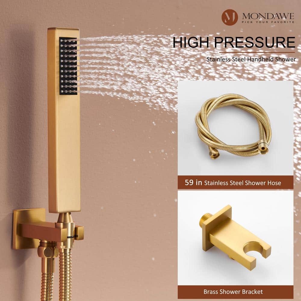Brushed Gold Wall Mounted Dual Shower System with Digital Display