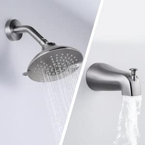 5-Spray Patterns with 1.8 GPM 6 in. Wall Mount Rain Fixed Shower Head with Tub Spout and Brass Valve in Brushed Nickel