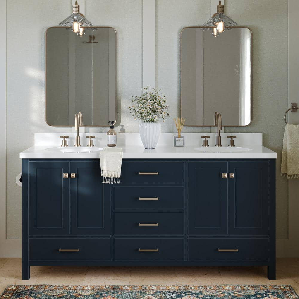 ARIEL Cambridge 73 in. W x 22 in. D x 36 in. H Vanity in Midnight Blue ...