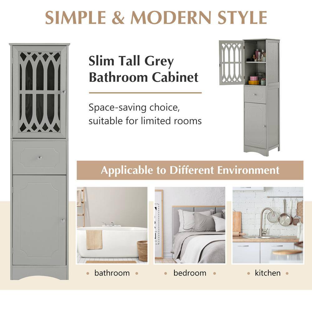 Gray Tall MDF Cabinet with Acrylic Door and Adjustable Shelves