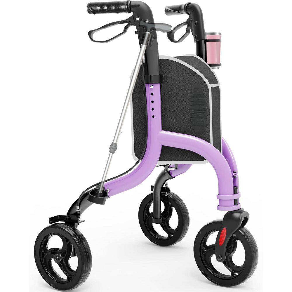 Wudkey 3-Wheel Foldable Rollator Walkers with Cane Hold and Cup