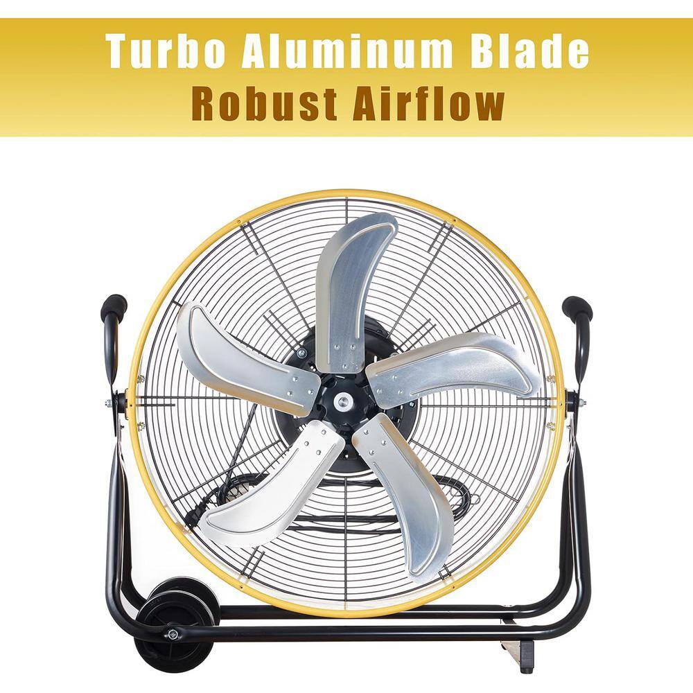 24-Inch Yellow Aluminum High Velocity Oscillating Drum Floor Fan